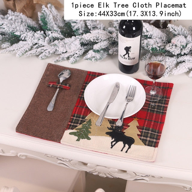 Christmas Gift Linen Elk Snowman Table Runner