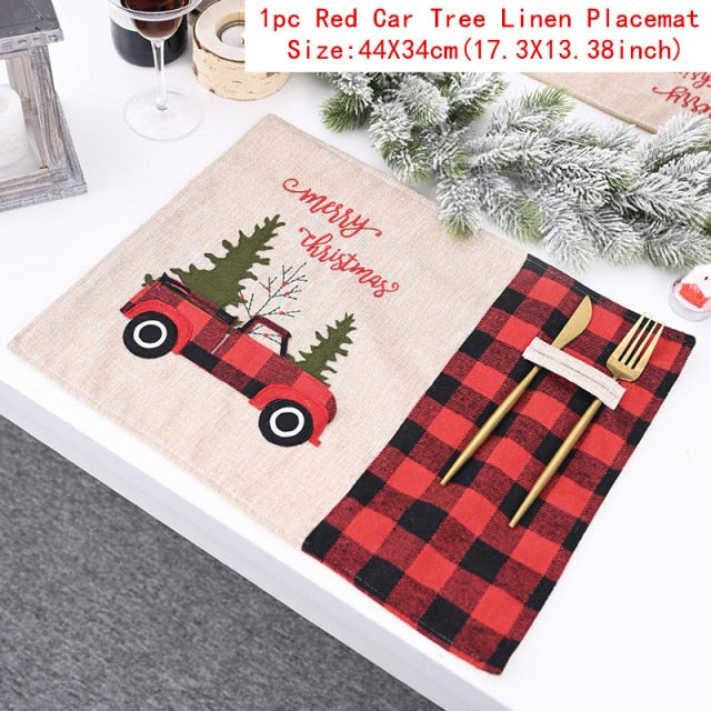 Christmas Gift Linen Elk Snowman Table Runner