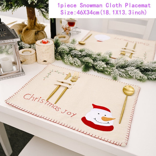 Christmas Gift Linen Elk Snowman Table Runner