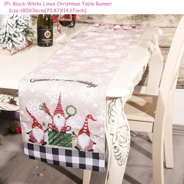 Christmas Gift Linen Elk Snowman Table Runner