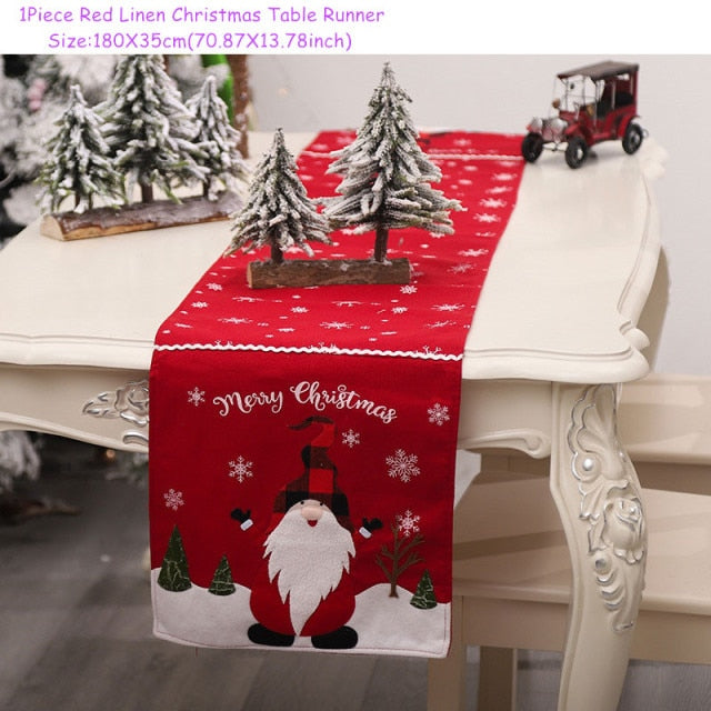Christmas Gift Linen Elk Snowman Table Runner