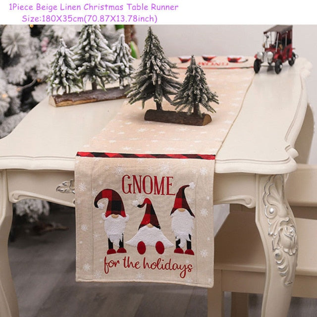 Christmas Gift Linen Elk Snowman Table Runner
