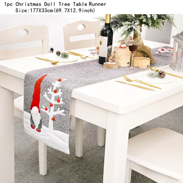 Christmas Gift Linen Elk Snowman Table Runner