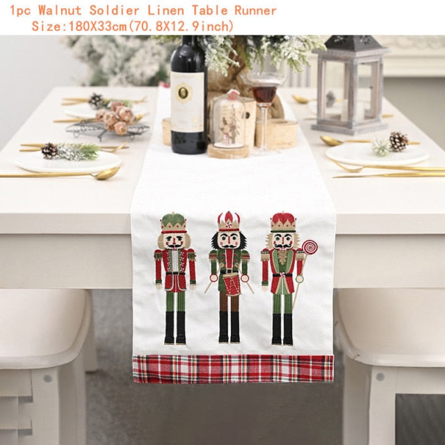 Christmas Gift Linen Elk Snowman Table Runner