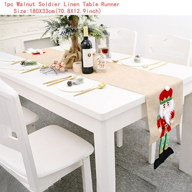 Christmas Gift Linen Elk Snowman Table Runner