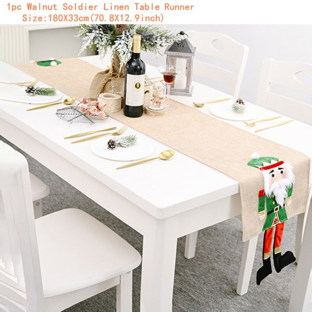 Christmas Gift Linen Elk Snowman Table Runner