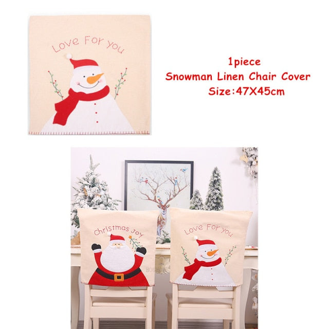 Christmas Gift Linen Elk Snowman Table Runner