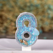 Blue Shell Glitter Number Candles
