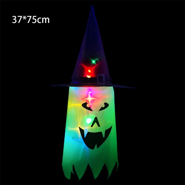 Halloween Decoration Witch Hat LED Lights Halloween Elf Ears Kids Home Party Decor Supplies Outdoor Tree Hanging Ornament Diy - Christmas Trees USA