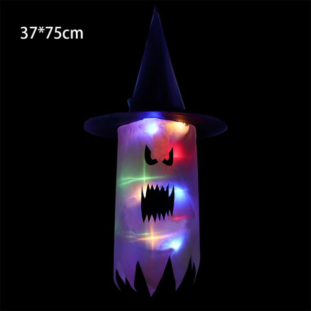 Halloween Decoration Witch Hat LED Lights Halloween Elf Ears Kids Home Party Decor Supplies Outdoor Tree Hanging Ornament Diy - Christmas Trees USA