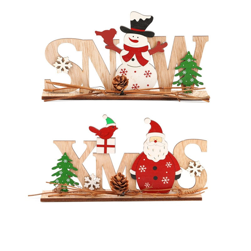 Christmas Decorations Snow Xmas Wooden Ornaments
