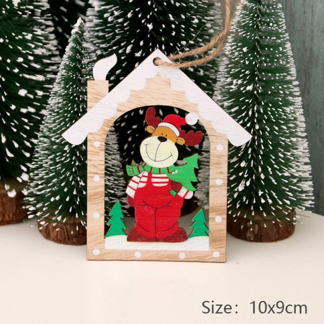 Christmas Decorations Snow Xmas Wooden Ornaments