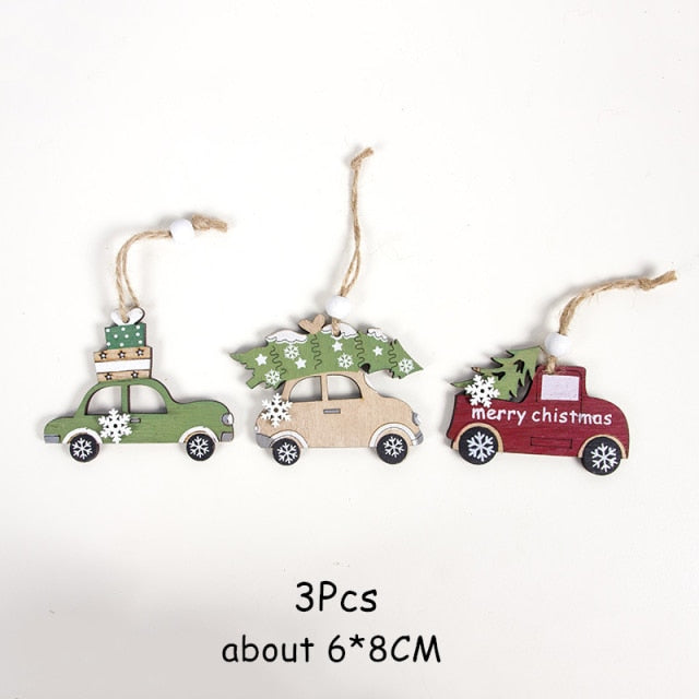 Christmas Decorations Snow Xmas Wooden Ornaments