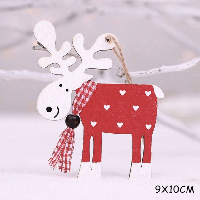 Christmas Decorations Snow Xmas Wooden Ornaments
