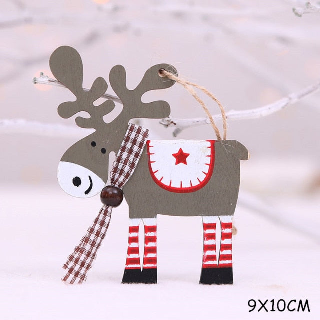 Christmas Decorations Snow Xmas Wooden Ornaments