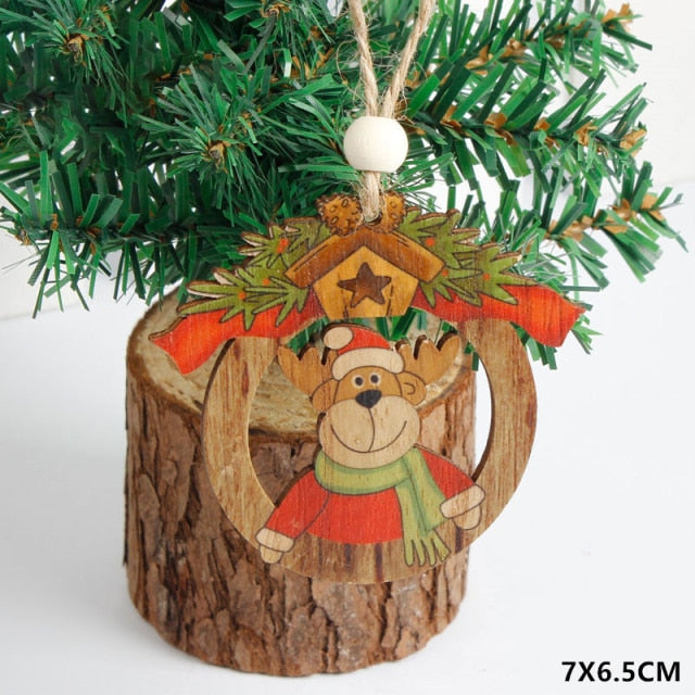 Christmas Decorations Snow Xmas Wooden Ornaments