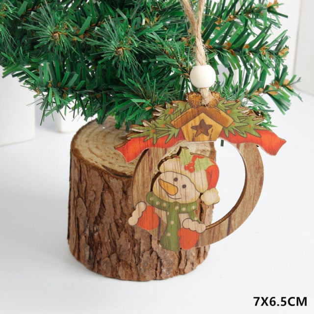 Christmas Decorations Snow Xmas Wooden Ornaments