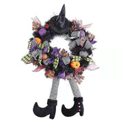 Halloween Wreath Door Hanging Decoration Halloween Witch Hat Leg Pumpkin - Christmas Trees USA