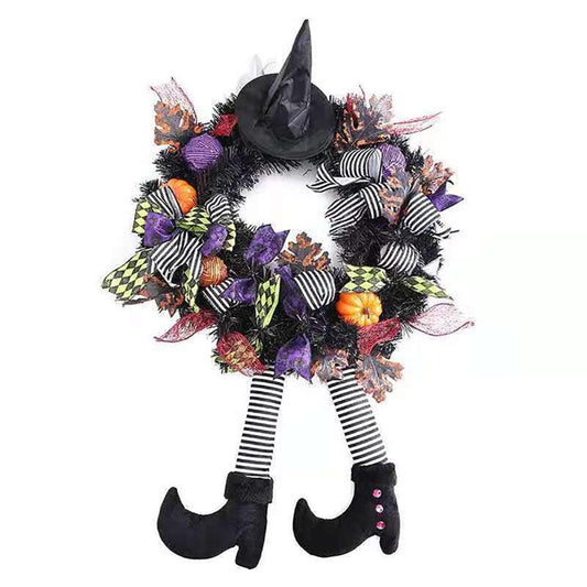 Halloween Wreath Door Hanging Decoration Halloween Witch Hat Leg Pumpkin - Christmas Trees USA