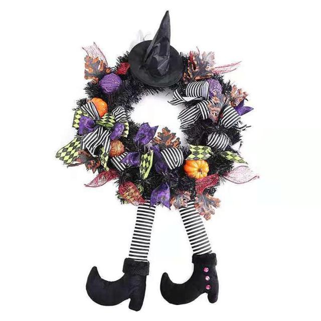 Halloween Wreath Door Hanging Decoration Halloween Witch Hat Leg Pumpkin - Christmas Trees USA