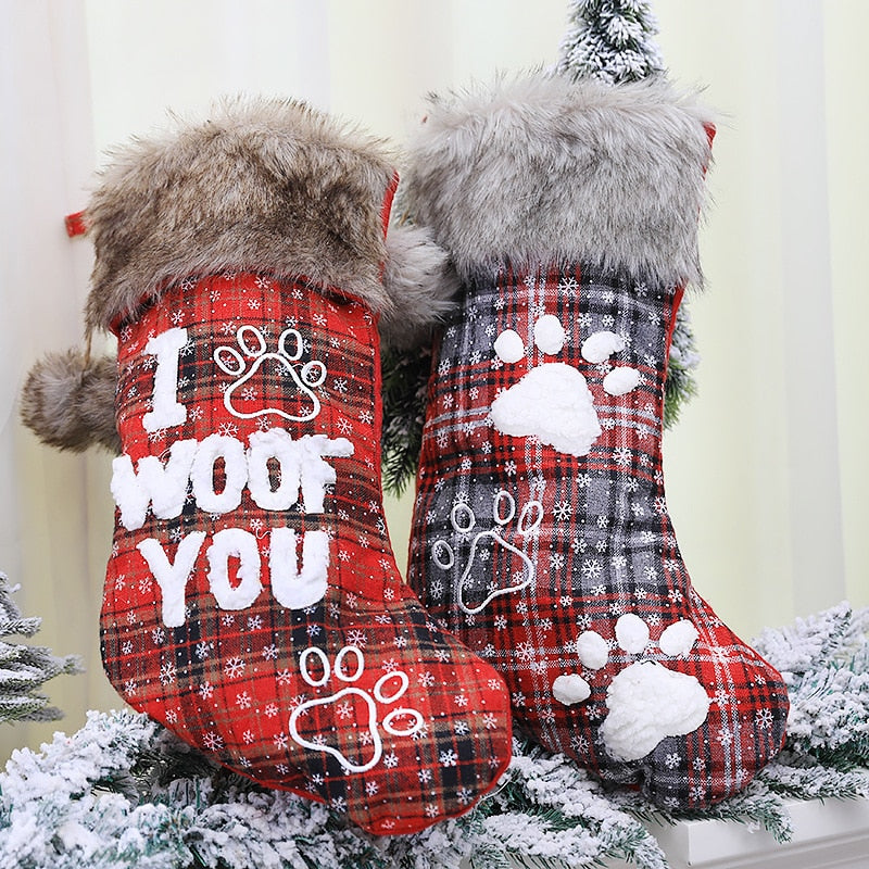 Christmas Stocking Socks Xmas with Ball Plaid Printing Letter Dog - Christmas Trees USA