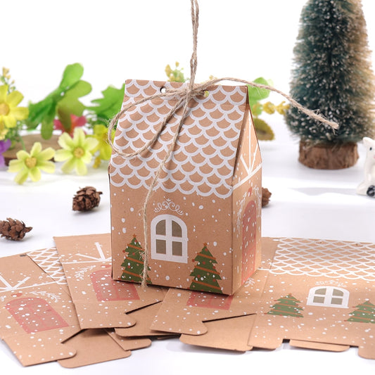 Kraft Paper House Shape With Ropes Candy Gift Bags