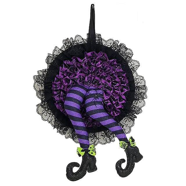 Halloween Wreath Door Hanging Decoration Halloween Witch Hat Leg Pumpkin - Christmas Trees USA