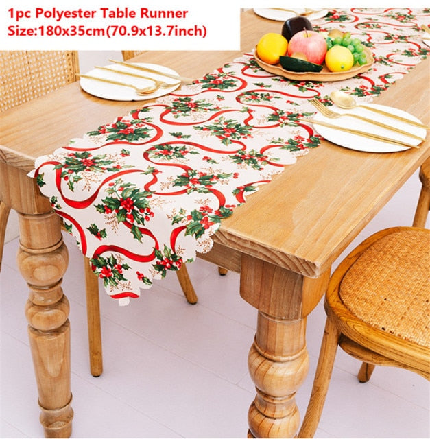 Christmas Gift Linen Elk Snowman Table Runner