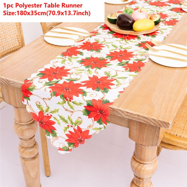 Christmas Gift Linen Elk Snowman Table Runner