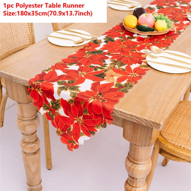 Christmas Gift Linen Elk Snowman Table Runner