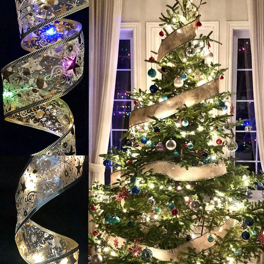 Christmas Decoration LED Ribbon Bows Lights