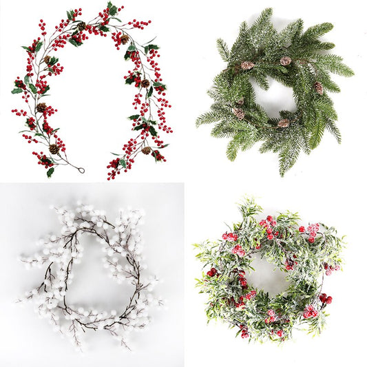 Christmas Wreath Barries Cones Artificial Vine Hanging Floral - Christmas Trees USA