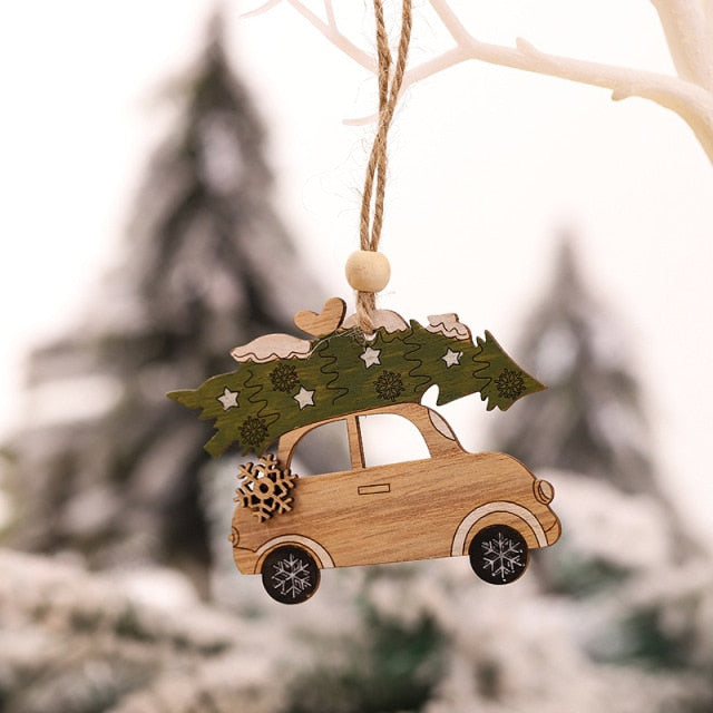Christmas Decorations Wooden Painted Colorful Car Christmas Tree Ornaments
