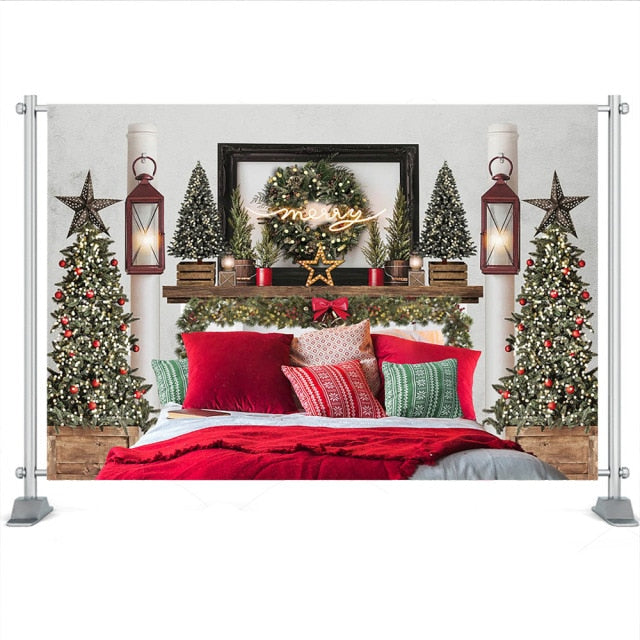 Christmas Bedroom Theme Photography Backdrop Decoration Tree Wreath Light - Christmas Trees USA