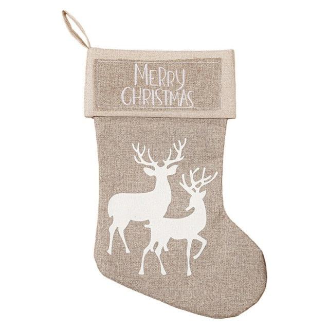 Christmas Snowman Santa Elk Bear Printing Xmas Candy Gift Stockings - Christmas Trees USA