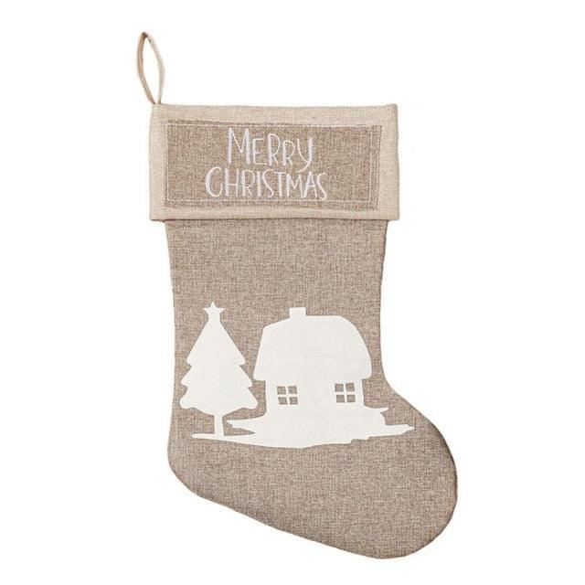 Christmas Snowman Santa Elk Bear Printing Xmas Candy Gift Stockings - Christmas Trees USA