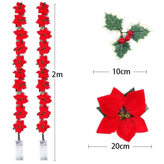 Christmas Poinsettia Flower Garland String Lights