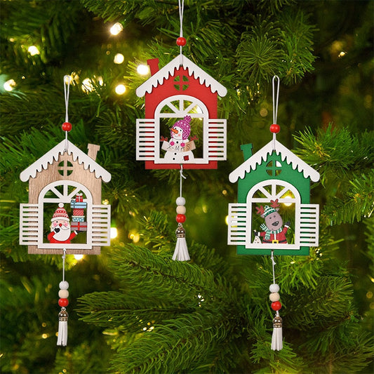 Christmas Wooden House Pendant Ornaments
