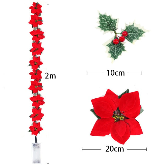 2m 10LED Christmas Artificial Poinsettia Flowers Garland String Lights - Christmas Trees USA
