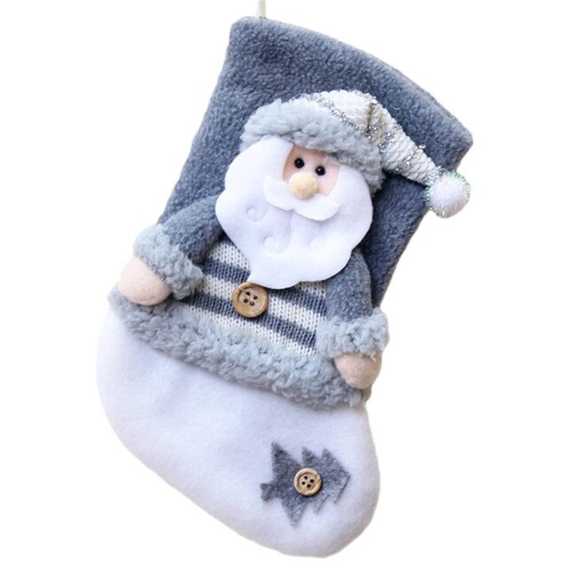 Xmas Stockings Gray Santa Claus Elk Snowman - Christmas Trees USA