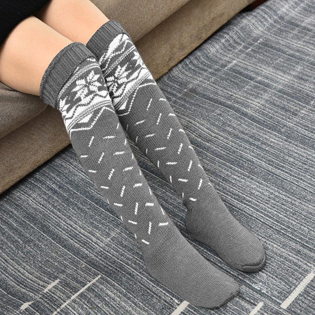 Christmas Women Knitted Socks Over-knee Pile - Christmas Trees USA