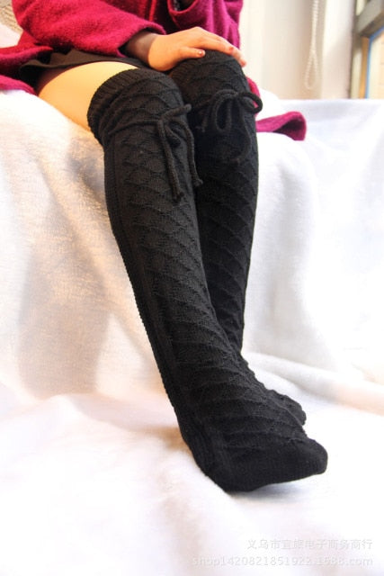 Christmas Women Knitted Socks Over-knee Pile - Christmas Trees USA