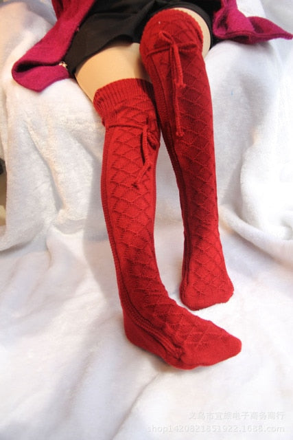 Christmas Women Knitted Socks Over-knee Pile - Christmas Trees USA