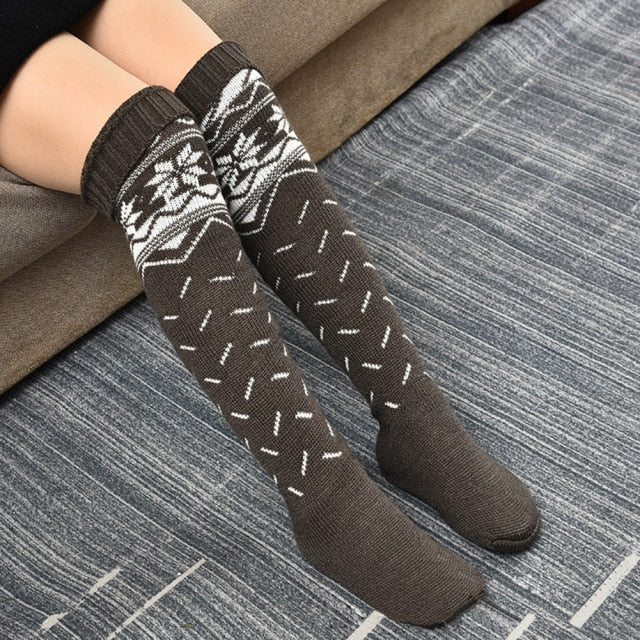 Christmas Women Knitted Socks Over-knee Pile - Christmas Trees USA