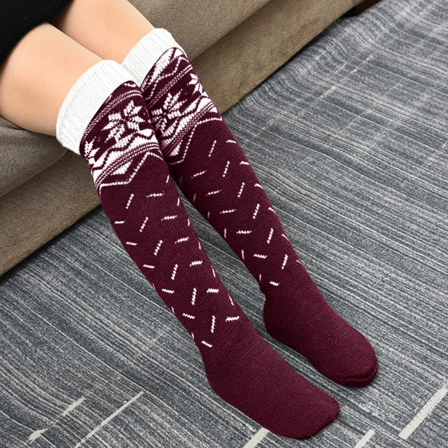 Christmas Women Knitted Socks Over-knee Pile - Christmas Trees USA