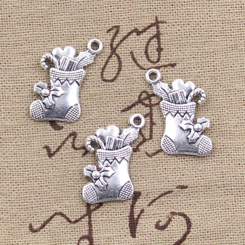 12pcs Charms Christmas Stocking 20x18mm Antique Silver Color Plated Pendants - Christmas Trees USA