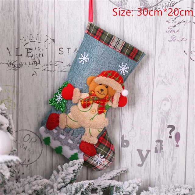 Multicolor Christmas Stockings With Santa Sticker Placed On It - Christmas Trees USA