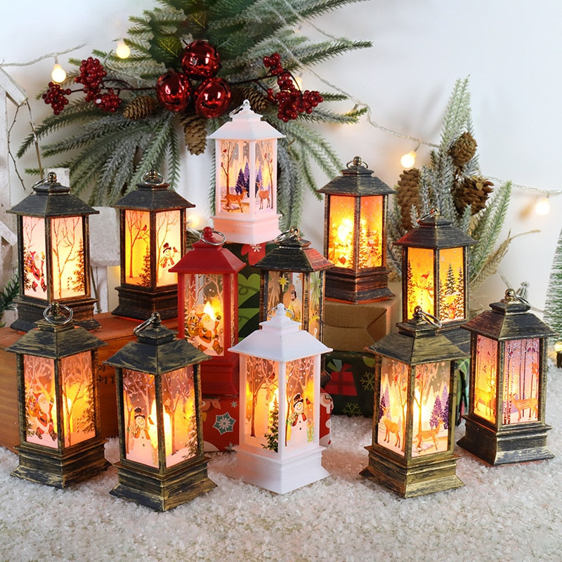 Santa Claus Snowman Lantern Light - Christmas Trees USA