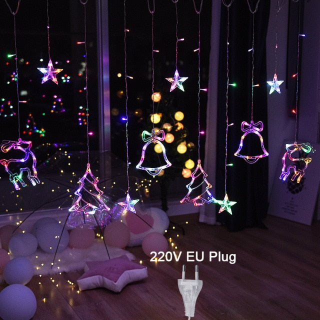 Christmas Fairy Curtain String Lights 3.4M LED Star Deer - Christmas Trees USA
