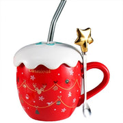 Christmas Themed Cute Cartoon Cup With Star On Lid Top